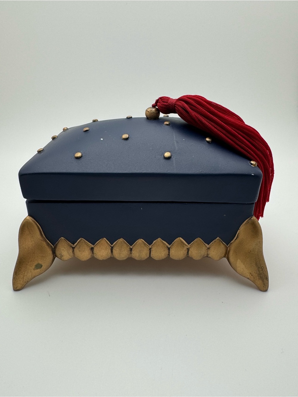 Vintage 1992 Vandor Celestial Footed Trinket Box Navy Gold Tassel